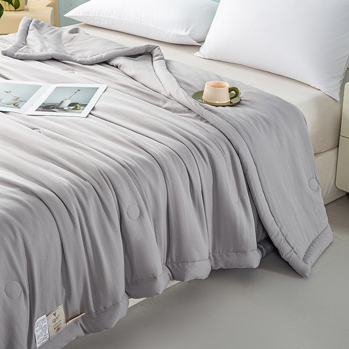 91家纺网 家纺一手货源 找家纺 森林人 2024新款A类双层纱大豆纤维夏凉被 双层纱-浅灰