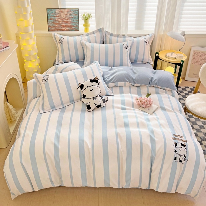 91家纺网 家纺一手货源 找家纺 娜娜 2024新款磨毛水洗棉刺绣四件套 	 牛牛怪-蓝