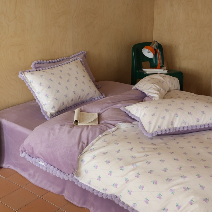 91家纺网 家纺一手货源 找家纺 棉眠 2024新款AB版毛球款棉加绒四件套 香草沙拉