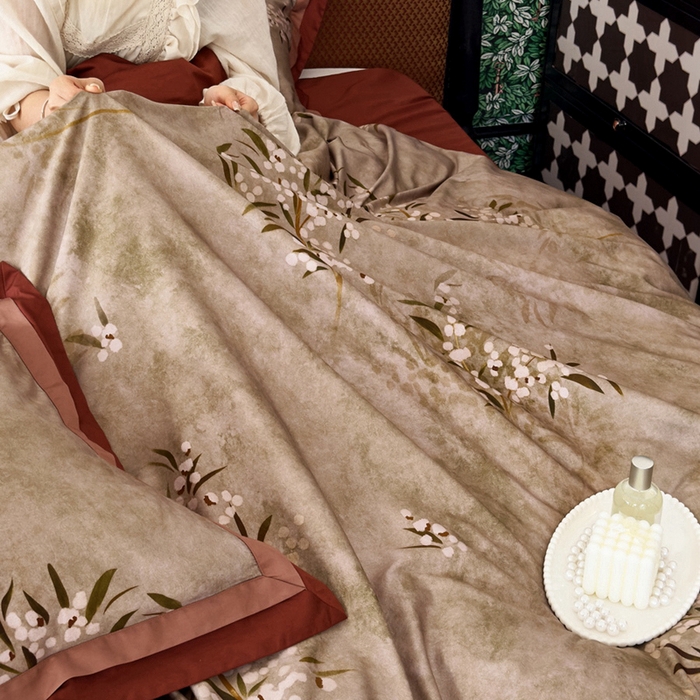 91家纺网 家纺一手货源 找家纺 由丽家纺 2025新款数码印花四件套-云裳 云裳-驼