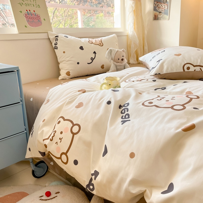 91家纺网 家纺一手货源 找家纺 雅居纺 2024新款高密全棉13070印花四件套 Bear熊