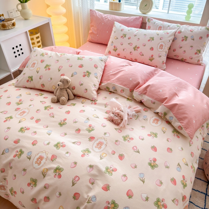 91家纺网 家纺一手货源 找家纺 清雅福 2024新款全棉13372小清新四件套-第三季 可爱熊