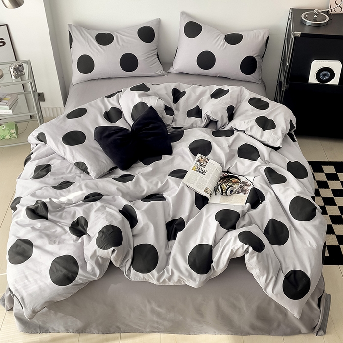 91家纺网 家纺一手货源 找家纺 梦家居 2024新款春季新品北欧简约风四件套 黑灰波点