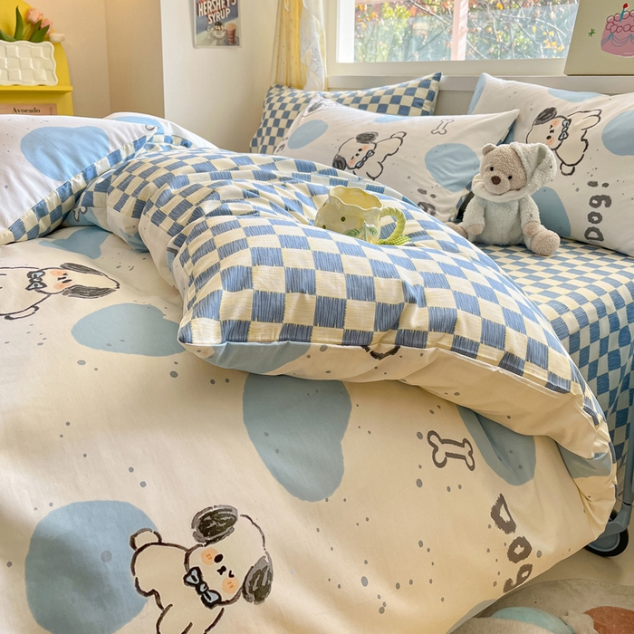 91家纺网 家纺一手货源 找家纺 雅居纺 2024新款高密全棉13070印花四件套 欢乐小狗