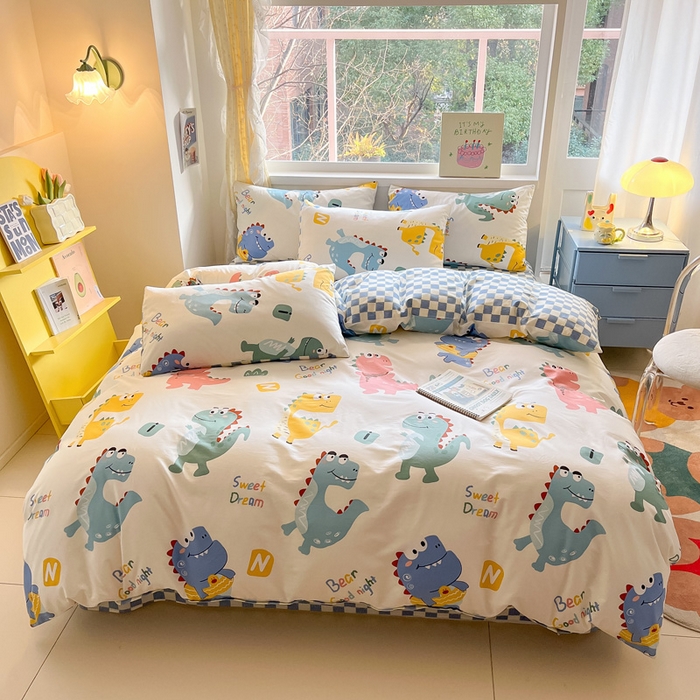 91家纺网 家纺一手货源 找家纺 雅居纺 2024新款高密全棉13070印花四件套 恐龙家族