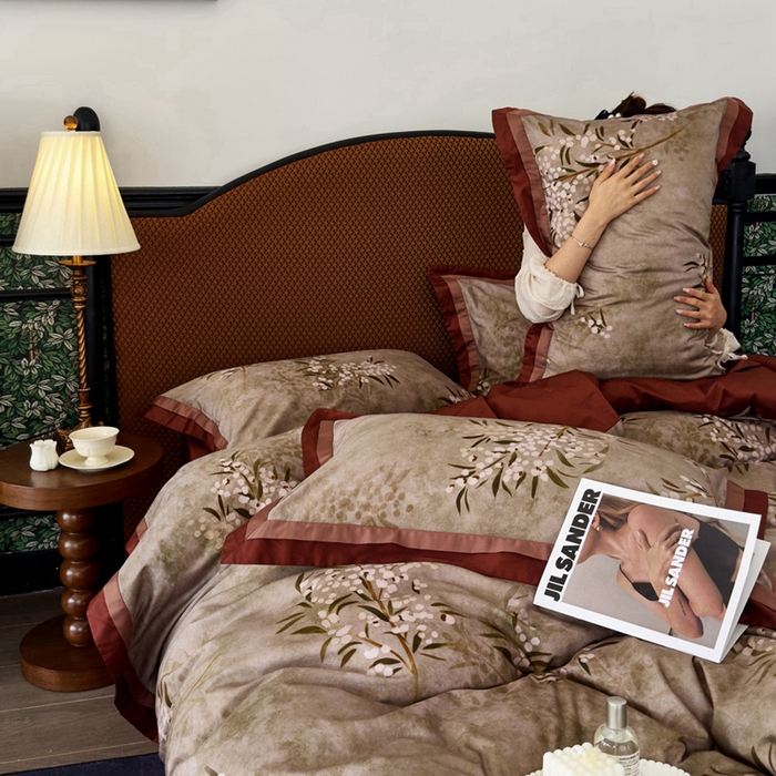 91家纺网 家纺一手货源 找家纺 由丽家纺 2025新款数码印花四件套-云裳 云裳-驼