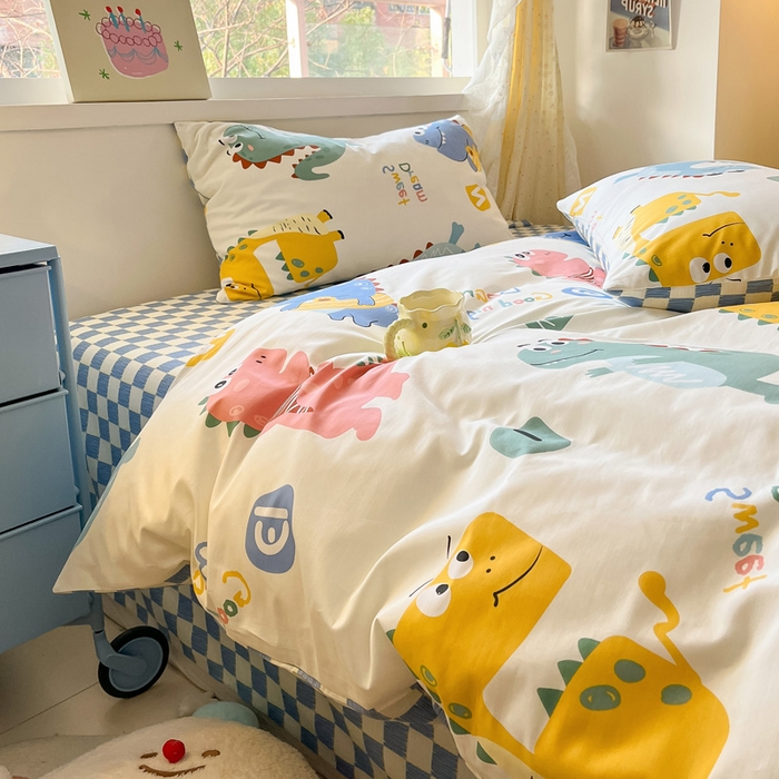 91家纺网 家纺一手货源 找家纺 雅居纺 2024新款高密全棉13070印花四件套 恐龙家族