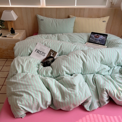 玛奇朵 2024新款多巴胺INS博主同款全棉色织条纹混搭-布拉格 布拉格-绿