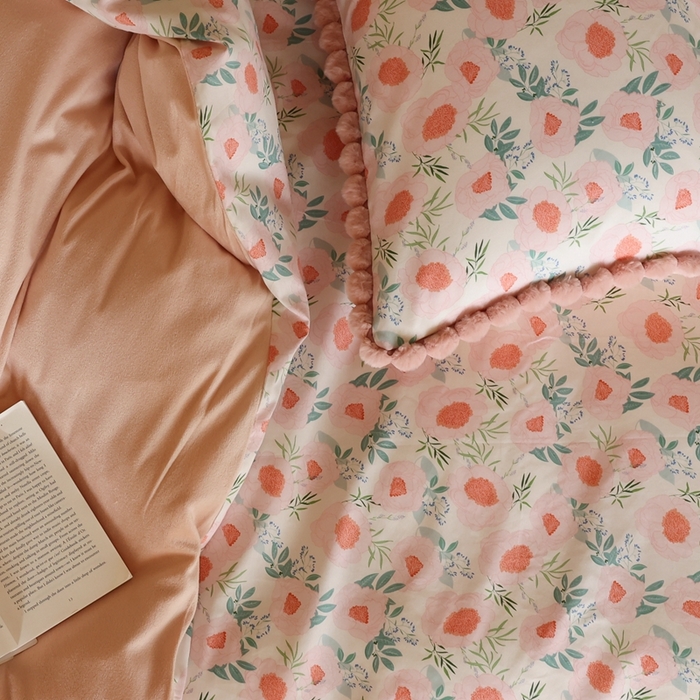 91家纺网 家纺一手货源 找家纺 棉眠 2024新款AB版毛球款棉加绒四件套 粉荔枝（棉加绒）