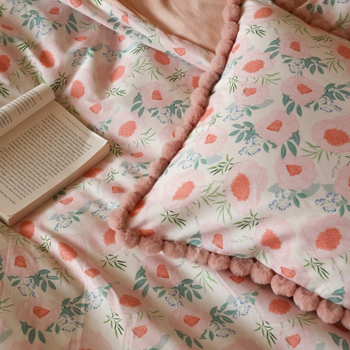 91家纺网 家纺一手货源 找家纺 棉眠 2024新款AB版毛球款棉加绒四件套 粉荔枝（棉加绒）