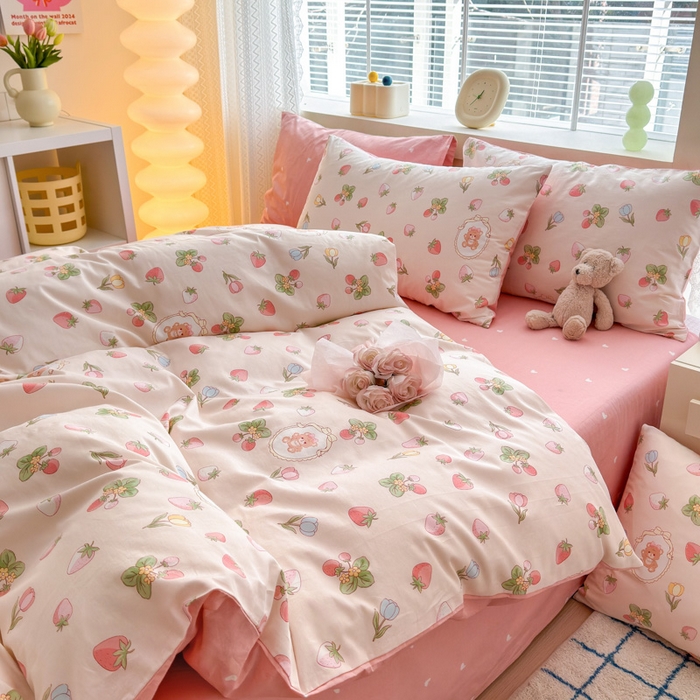 91家纺网 家纺一手货源 找家纺 清雅福 2024新款全棉13372小清新四件套-第三季 可爱熊