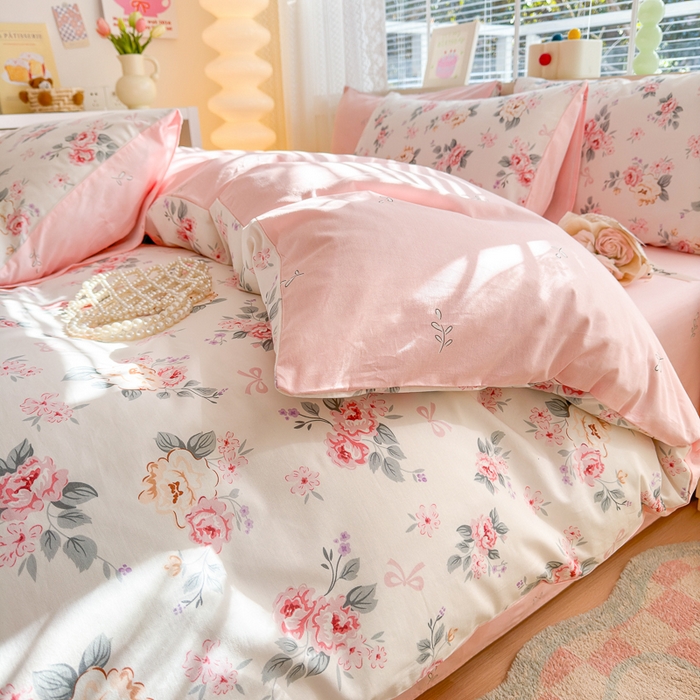 91家纺网 家纺一手货源 找家纺 清雅福 2024新款全棉13372小清新四件套-第三季 肉桂乌龙