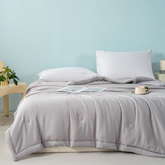 91家纺网 家纺一手货源 找家纺 森林人 2024新款A类双层纱大豆纤维夏凉被 双层纱-浅灰