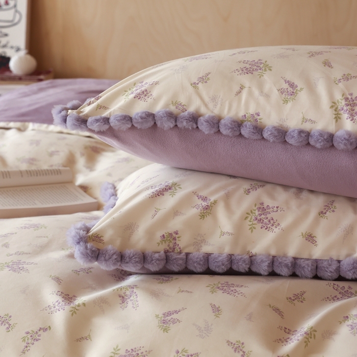 91家纺网 家纺一手货源 找家纺 棉眠 2024新款AB版毛球款棉加绒四件套 紫琅（棉加绒）