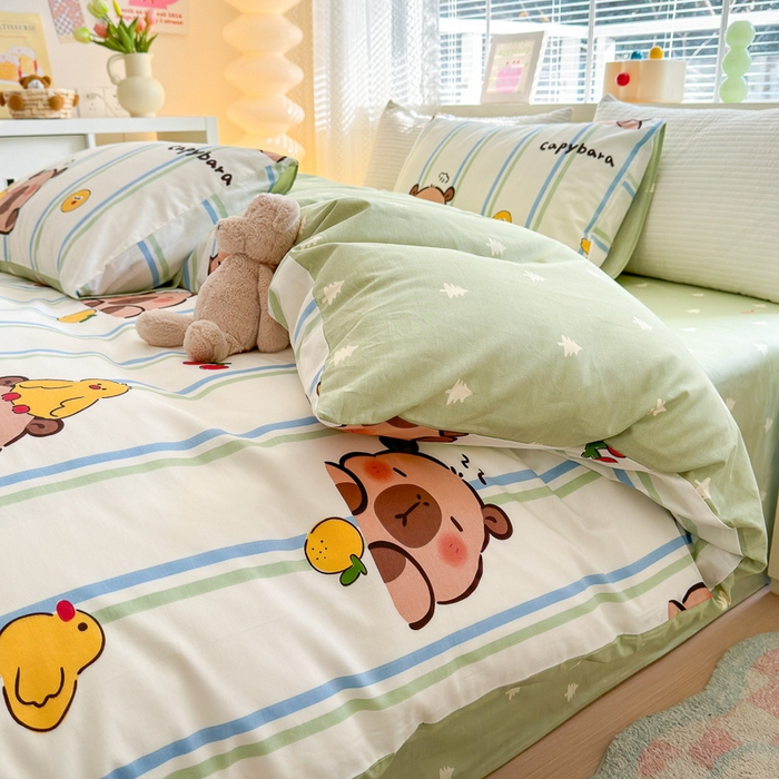 91家纺网 家纺一手货源 找家纺 清雅福 2024新款全棉13372小清新四件套-第三季 丫丫卡皮