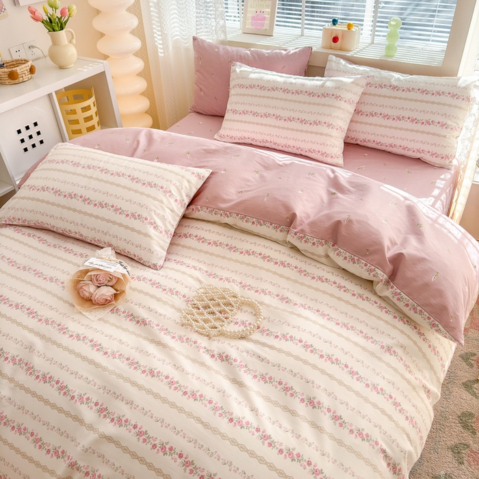 91家纺网 家纺一手货源 找家纺 清雅福 2024新款全棉13372小清新四件套-第三季 玫瑰物语