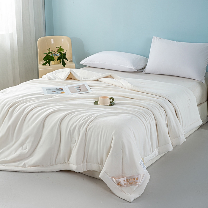 91家纺网 家纺一手货源 找家纺 森林人 2024新款A类双层纱大豆纤维夏凉被 双层纱-奶昔白