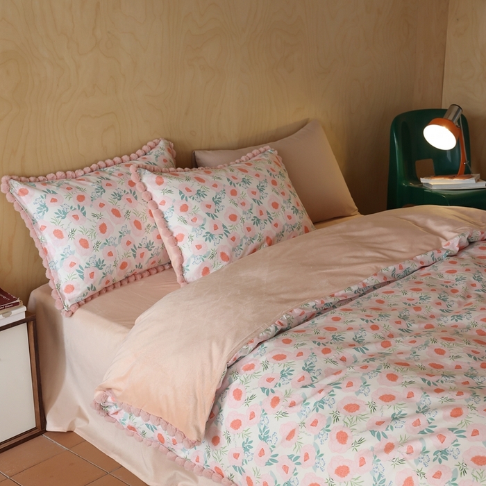 91家纺网 家纺一手货源 找家纺 棉眠 2024新款AB版毛球款棉加绒四件套 粉荔枝（棉加绒）