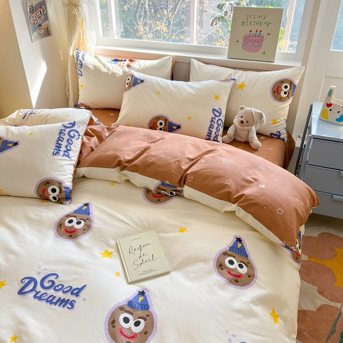 91家纺网 家纺一手货源 找家纺 雅居纺 2024新款高密全棉13070印花四件套 曲奇饼干