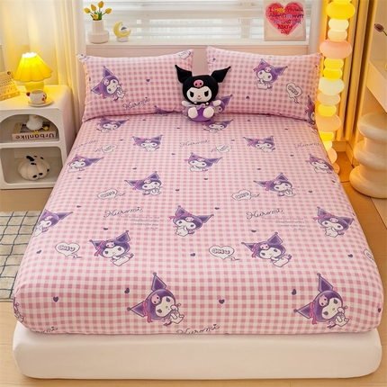 名兮家居 2024新款春夏三丽鸥-全棉印花床笠 格子库洛米