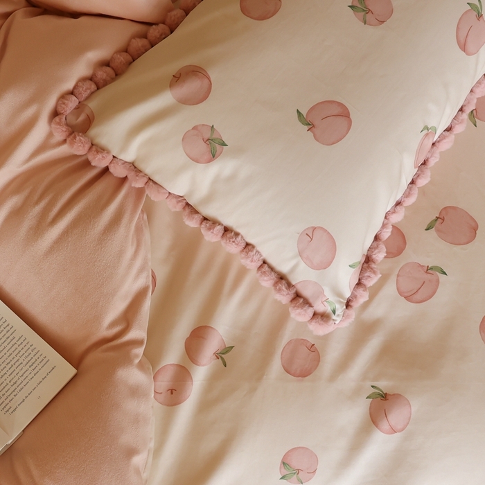 91家纺网 家纺一手货源 找家纺 棉眠 2024新款AB版毛球款棉加绒四件套 甜桃（棉加绒）