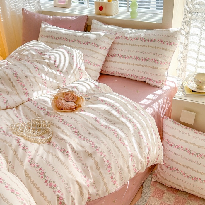 91家纺网 家纺一手货源 找家纺 清雅福 2024新款全棉13372小清新四件套-第三季 玫瑰物语