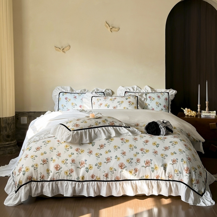 91家纺网 家纺一手货源 找家纺 玛奇朵 2024新款法式复古全棉A类双层皱纱-班娜花园 班娜花园-米