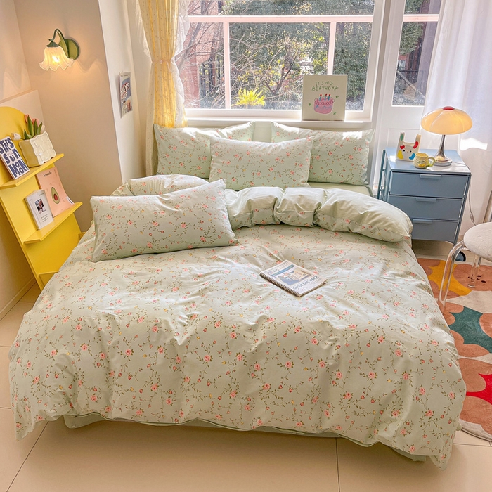 91家纺网 家纺一手货源 找家纺 雅居纺 2024新款高密全棉13070印花四件套 蓝色花园