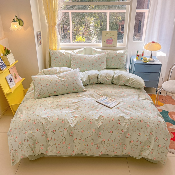 91家纺网 家纺一手货源 找家纺 雅居纺 2024新款高密全棉13070印花四件套 蓝色花园