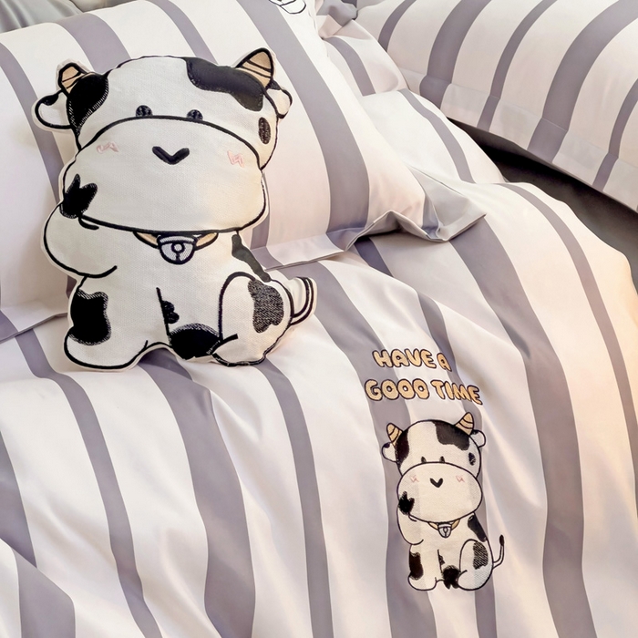 91家纺网 家纺一手货源 找家纺 娜娜 2024新款磨毛水洗棉刺绣四件套 	 牛牛怪-灰