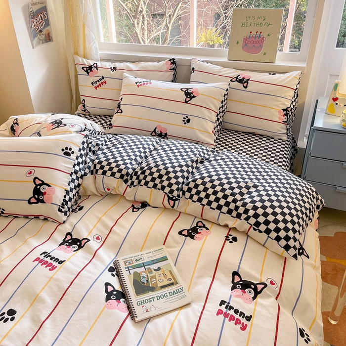 91家纺网 家纺一手货源 找家纺 雅居纺 2024新款高密全棉13070印花四件套 绅士狗