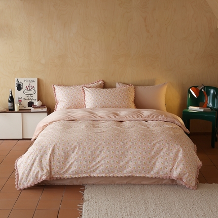 棉眠 2024新款AB版毛球款棉加绒四件套 蜜夏红（棉加绒）