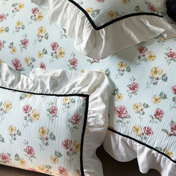 91家纺网 家纺一手货源 找家纺 玛奇朵 2024新款法式复古全棉A类双层皱纱-班娜花园 班娜花园-蓝