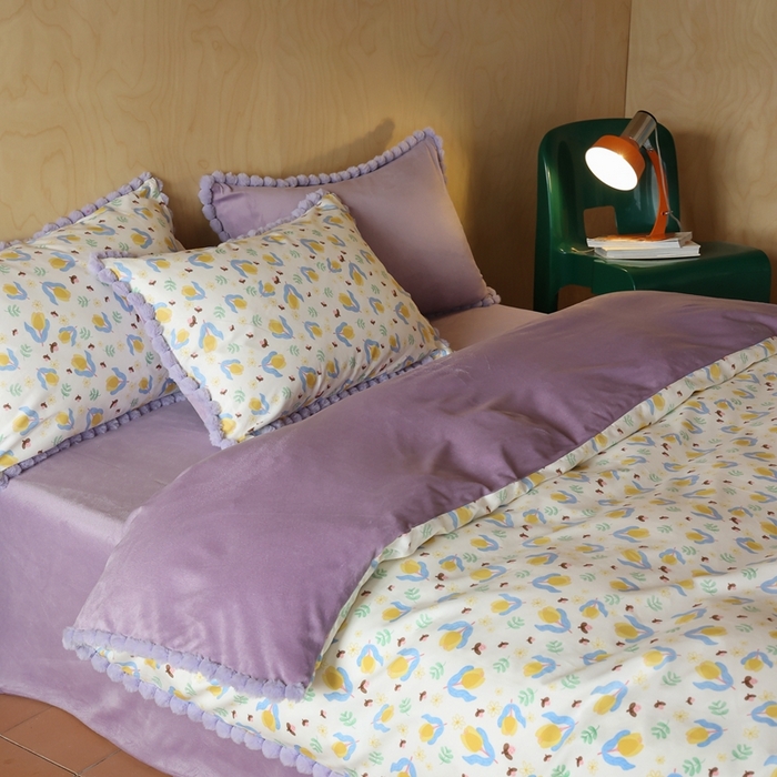 91家纺网 家纺一手货源 找家纺 棉眠 2024新款AB版毛球款棉加绒四件套 蔓玉（棉加绒）