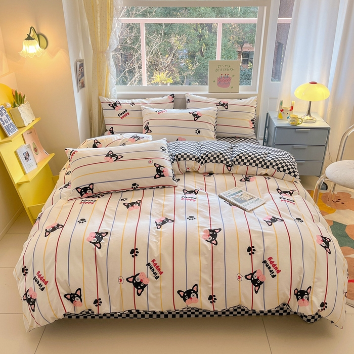 91家纺网 家纺一手货源 找家纺 雅居纺 2024新款高密全棉13070印花四件套 绅士狗