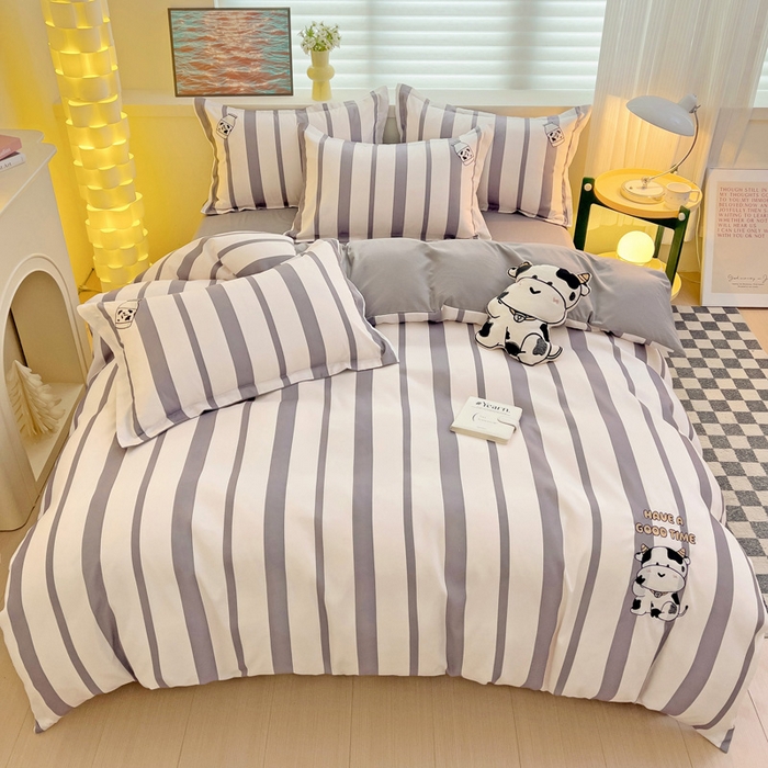 91家纺网 家纺一手货源 找家纺 娜娜 2024新款磨毛水洗棉刺绣四件套 	 牛牛怪-灰