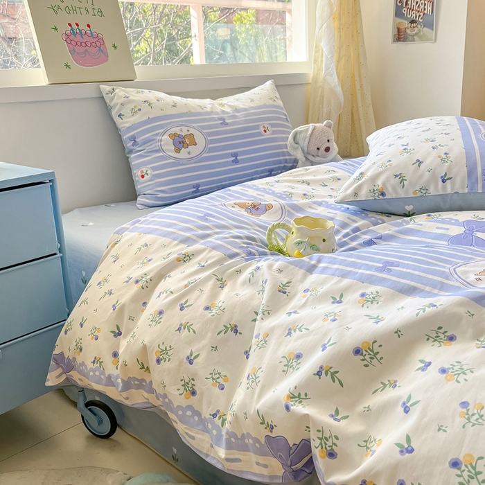 91家纺网 家纺一手货源 找家纺 雅居纺 2024新款高密全棉13070印花四件套 兰花熊