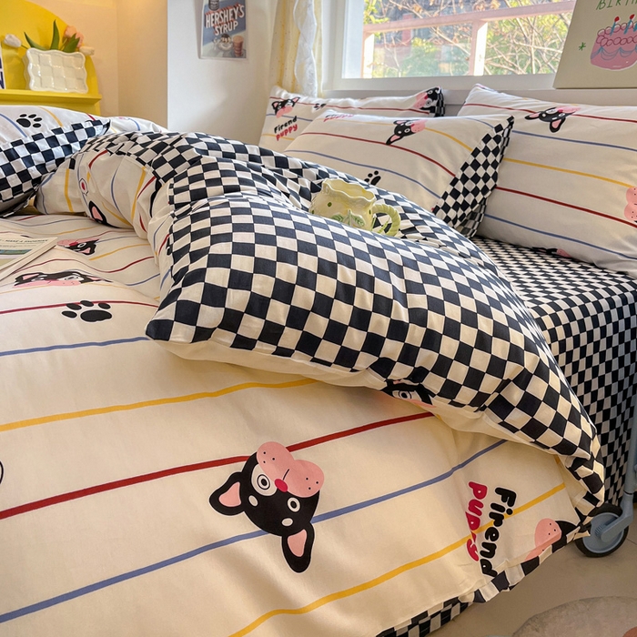 91家纺网 家纺一手货源 找家纺 雅居纺 2024新款高密全棉13070印花四件套 绅士狗