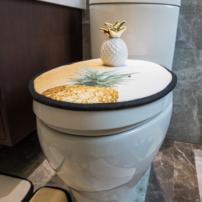 91家纺网 家纺一手货源 找家纺 爵仕家纺 2024新款网销款卫浴三件套地垫马桶盖 金菠萝