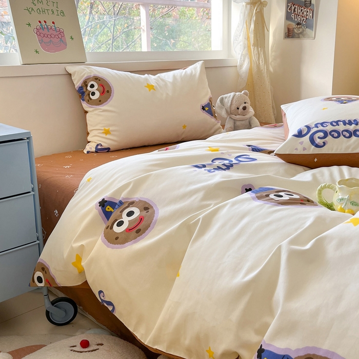 91家纺网 家纺一手货源 找家纺 雅居纺 2024新款高密全棉13070印花四件套 曲奇饼干