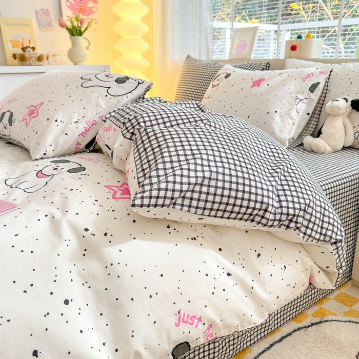 91家纺网 家纺一手货源 找家纺 清雅福 2024新款全棉13372小清新四件套-第三季 布丁狗