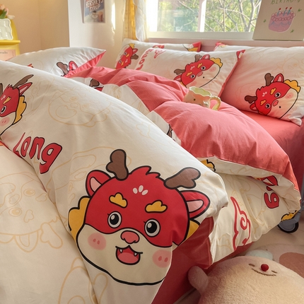 雅居纺 2024新款高密全棉13070印花四件套 喜庆龙