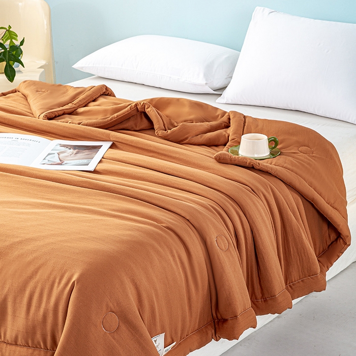 91家纺网 家纺一手货源 找家纺 森林人 2024新款A类双层纱大豆纤维夏凉被 双层纱-焦糖色