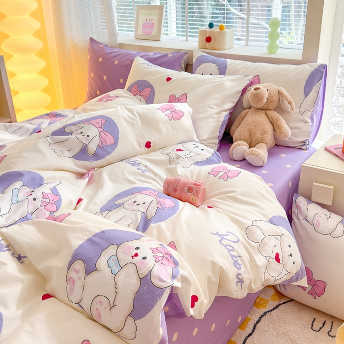 91家纺网 家纺一手货源 找家纺 清雅福 2024新款全棉13372小清新四件套-第三季 兔小萌