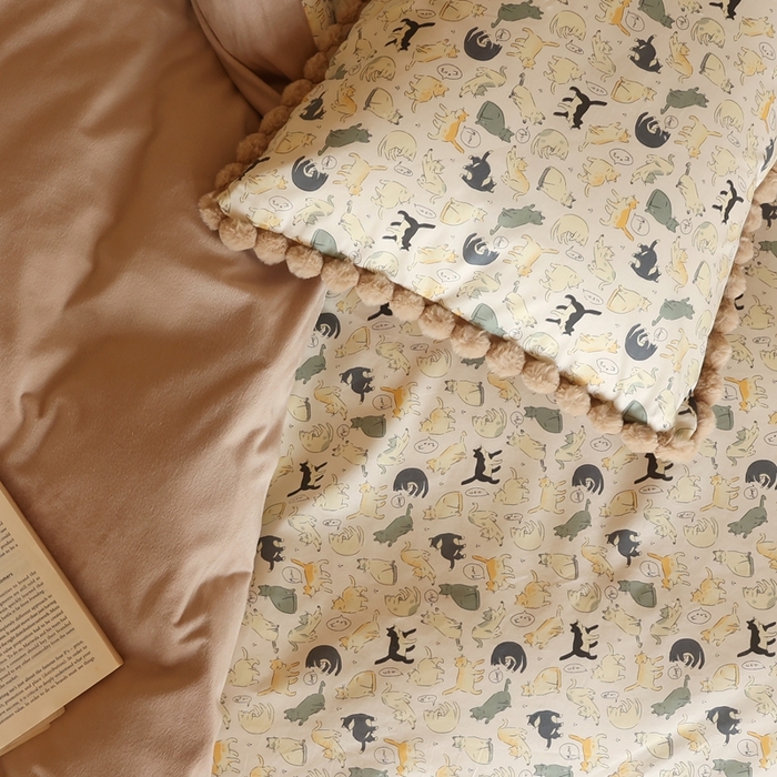 91家纺网 家纺一手货源 找家纺 棉眠 2024新款AB版毛球款棉加绒四件套 猫屋（棉加绒）