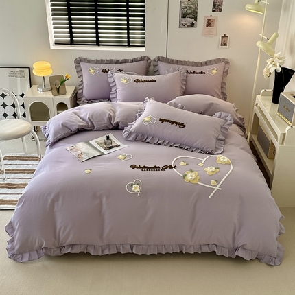 91家纺网 家纺一手货源 找家纺 （总）金米诺 2024新款水洗磨毛花边四件套夏被四件套-蜜恋