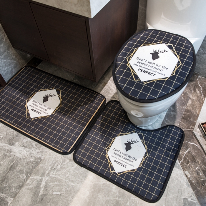 91家纺网 家纺一手货源 找家纺 爵仕家纺 2024新款网销款卫浴三件套地垫马桶盖 黑格鹿