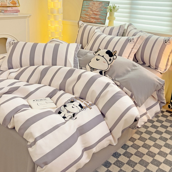 91家纺网 家纺一手货源 找家纺 娜娜 2024新款磨毛水洗棉刺绣四件套 	 牛牛怪-灰