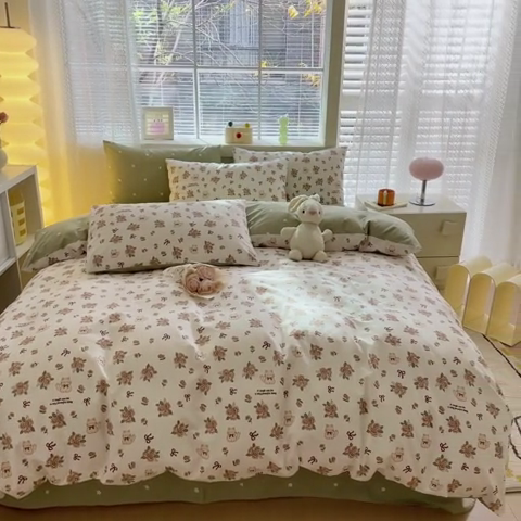 91家纺网 家纺一手货源 找家纺 清雅福 2024新款全棉13372小清新四件套-第三季 橙香四季