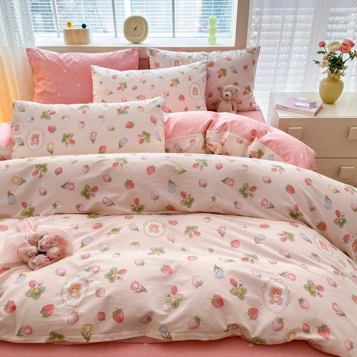 91家纺网 家纺一手货源 找家纺 清雅福 2024新款全棉13372小清新四件套-第三季 可爱熊